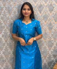 Blue and Pink Color Premium Raw Silk 3 Piece Salwar Set with Lining / LSS194