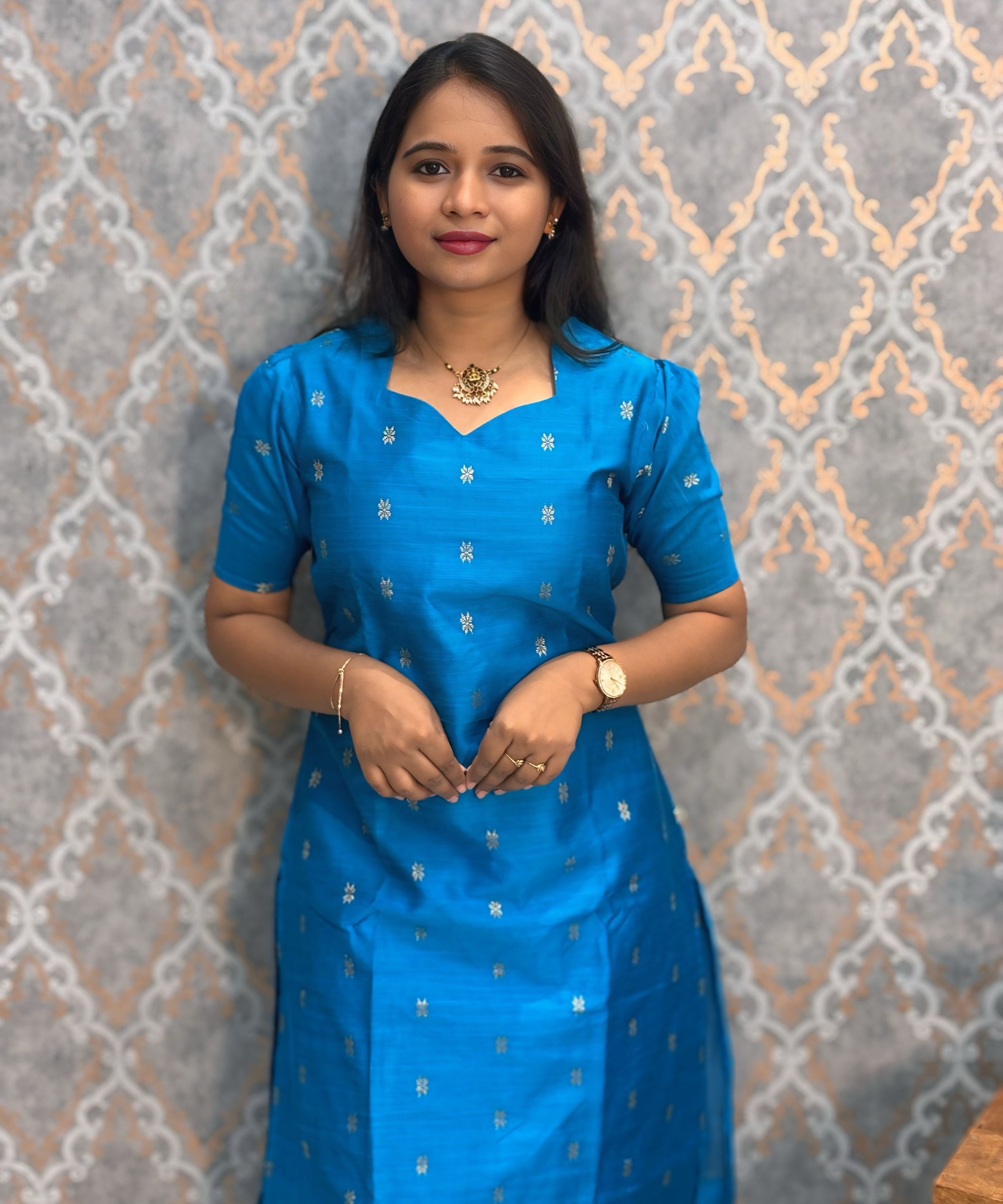 Blue and Pink Color Premium Raw Silk 3 Piece Salwar Set with Lining / LSS194