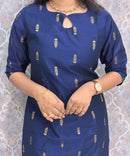 Navy Blue and Green Color Premium Raw Silk 3 Piece Salwar Set with Lining / LSS194