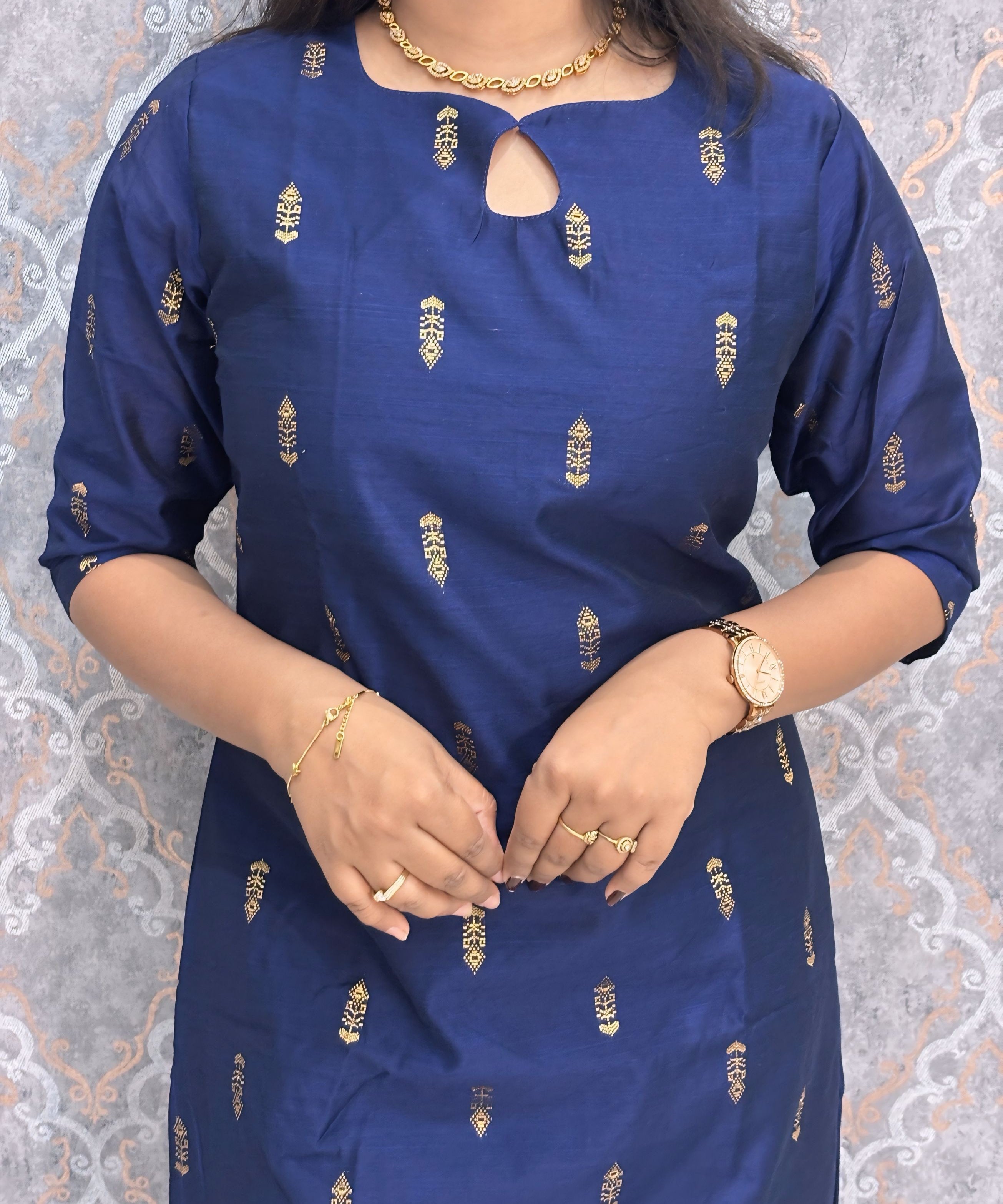 Navy Blue and Green Color Premium Raw Silk 3 Piece Salwar Set with Lining / LSS194