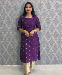 Dark Purple and Beige Color Premium Raw Silk 3 Piece Salwar Set with Lining / LSS194