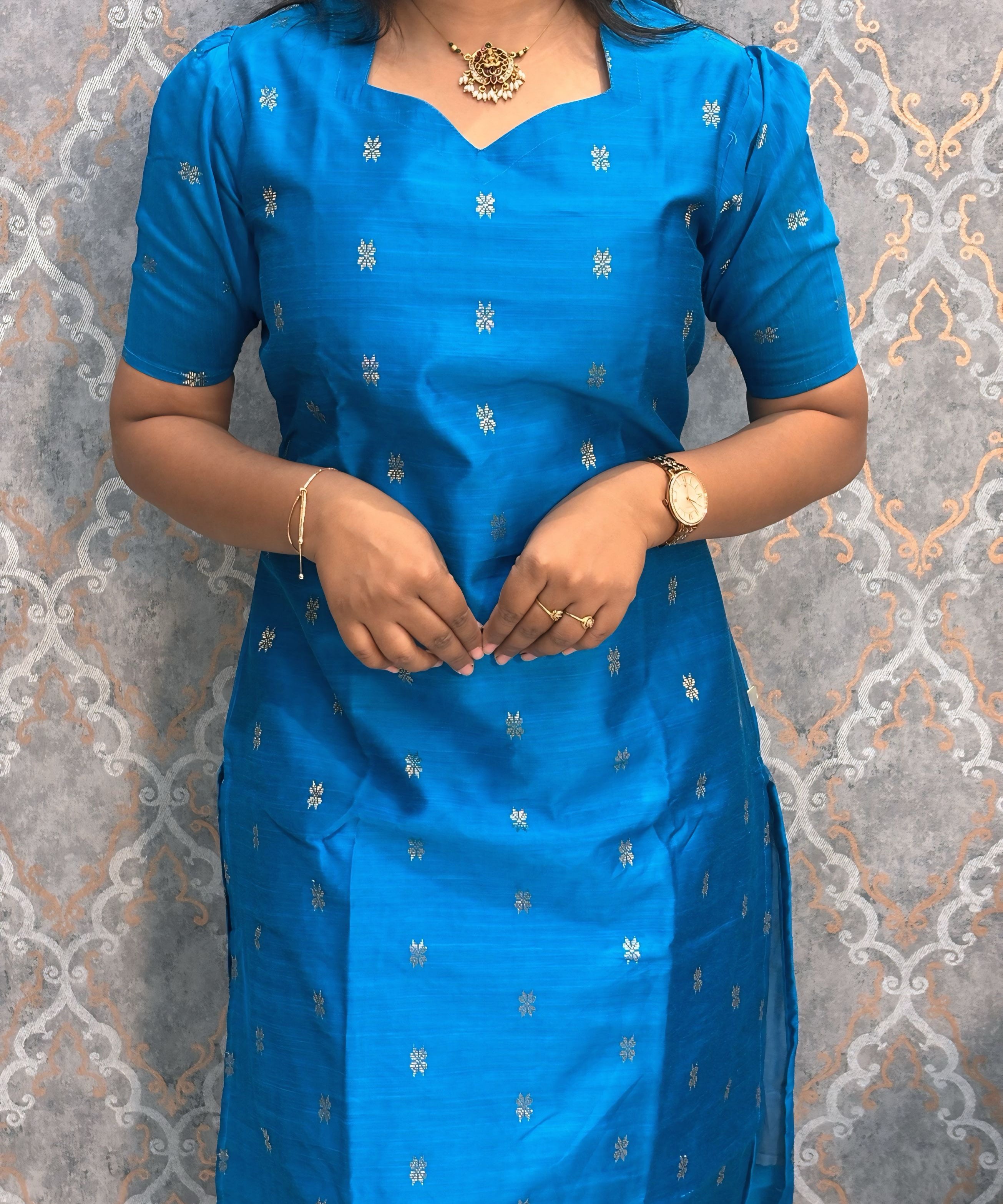 Blue and Pink Color Premium Raw Silk 3 Piece Salwar Set with Lining / LSS194