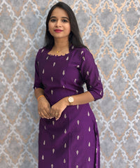 Dark Purple and Beige Color Premium Raw Silk 3 Piece Salwar Set with Lining / LSS194