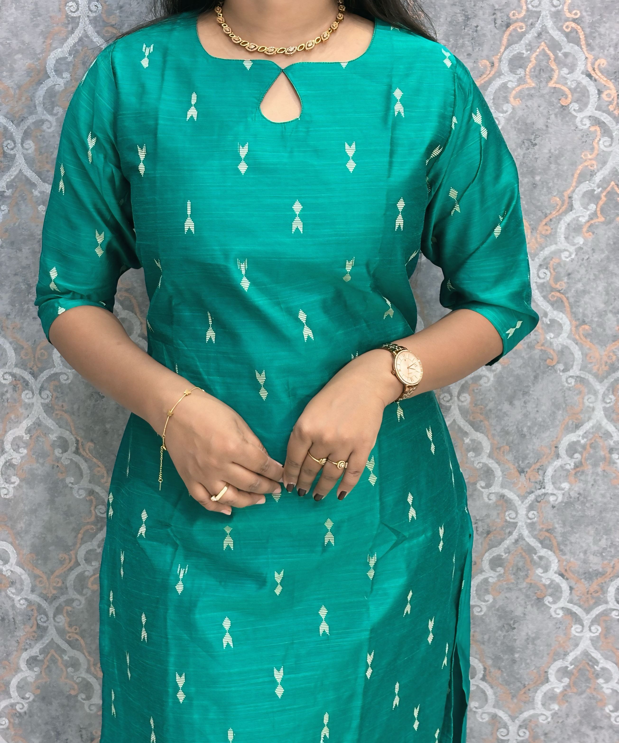 Rama Green and Navy Blue Color Premium Raw Silk 3 Piece Salwar Set with Lining / LSS194