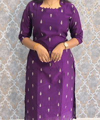 Dark Purple and Beige Color Premium Raw Silk 3 Piece Salwar Set with Lining / LSS194