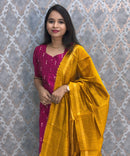 Pink and Yellow Color Premium Raw Silk 3 Piece Salwar Set with Lining / LSS194