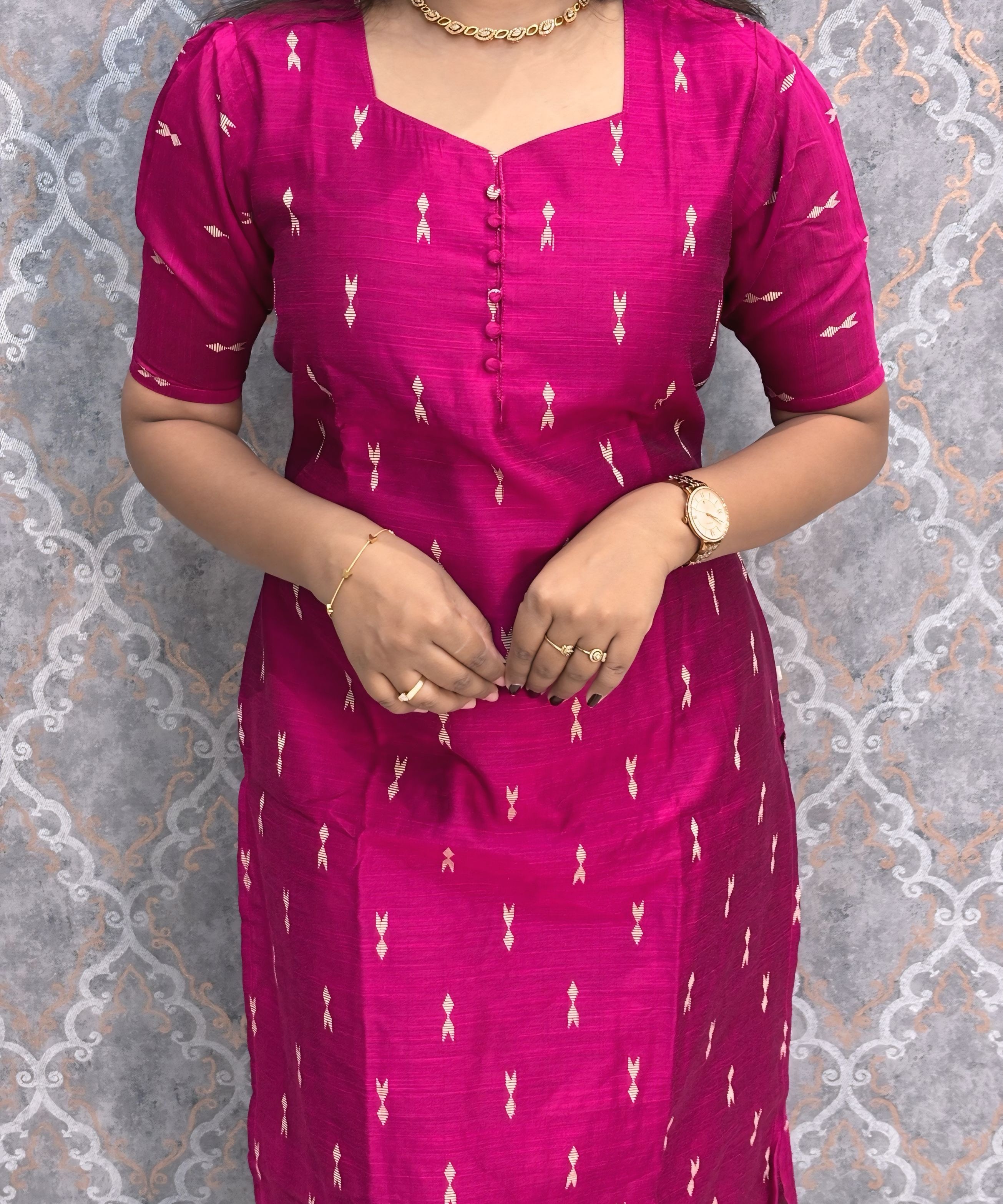 Pink and Yellow Color Premium Raw Silk 3 Piece Salwar Set with Lining / LSS194