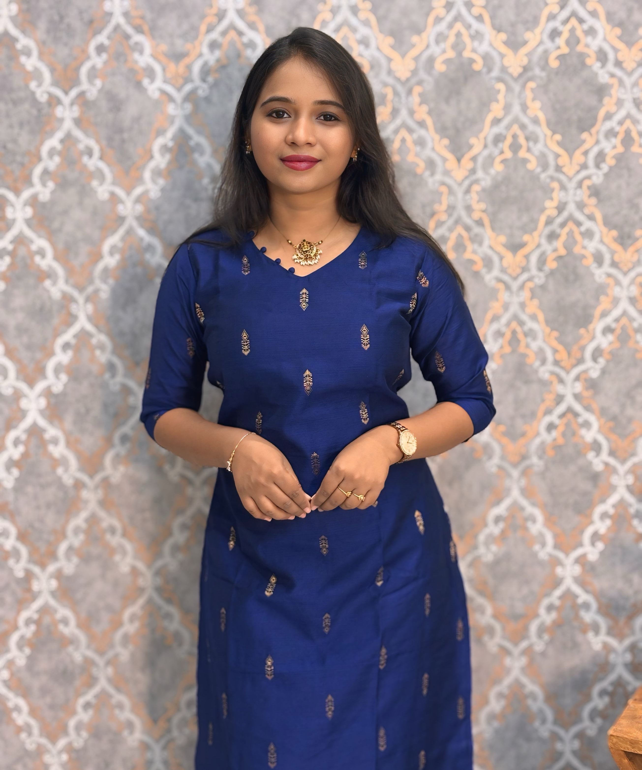 Navy Blue and Rama Green Color  Premium Raw Silk 3 Piece Salwar Set with Lining / LSS194