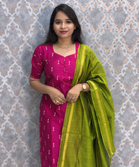 Pink and Green Color Premium Raw Silk 3 Piece Salwar Set with Lining / LSS194