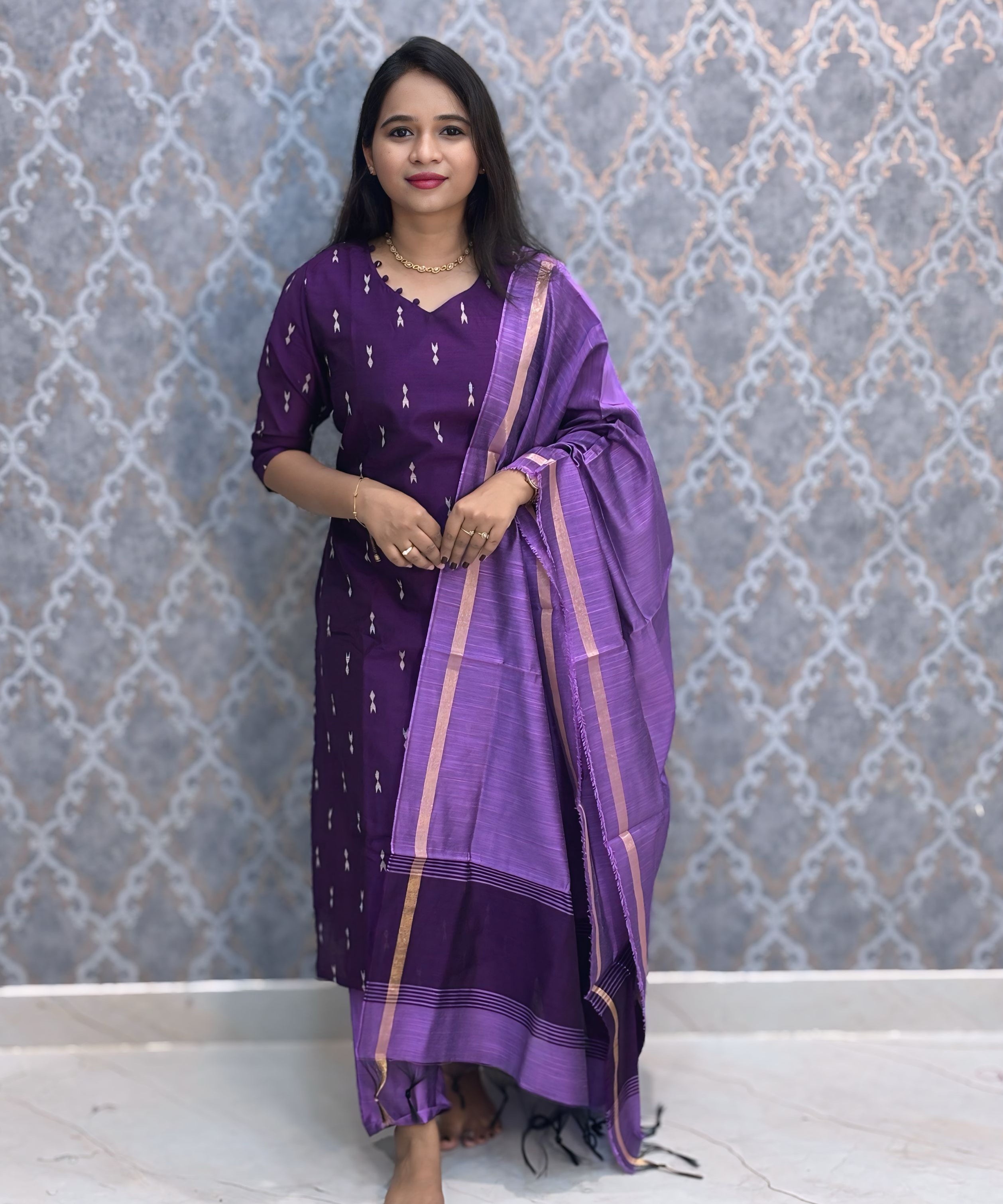 Purple and Lavender Color Premium Raw Silk 3 Piece Salwar Set with Lining / LSS194