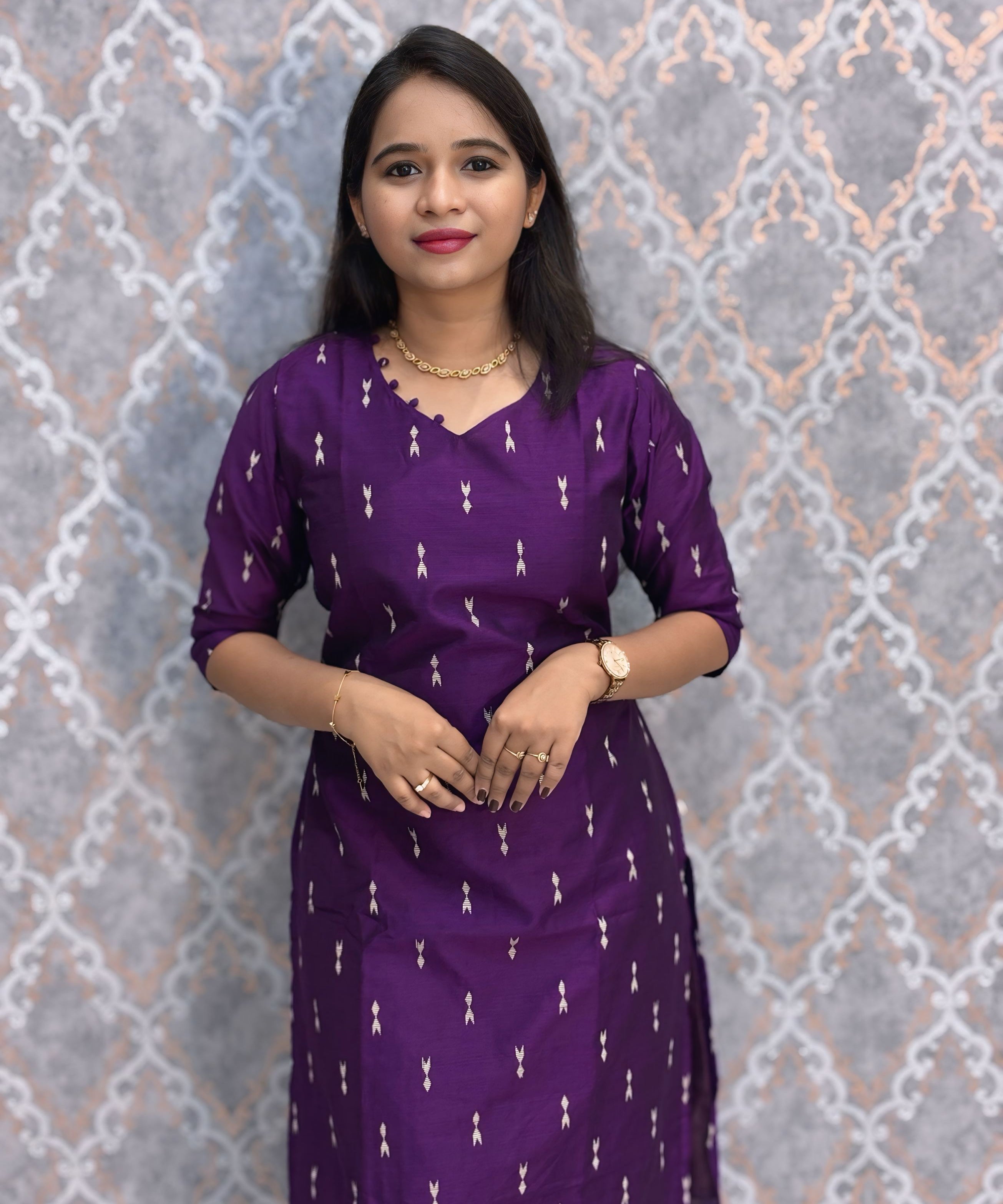 Purple and Lavender Color Premium Raw Silk 3 Piece Salwar Set with Lining / LSS194