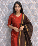 Rust Orange and Brown Color Premium Raw Silk 3 Piece Salwar Set with Lining / LSS194
