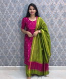 Pink and Green Color Premium Raw Silk 3 Piece Salwar Set with Lining / LSS194