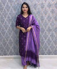 Purple and Lavender Color Big Butta Premium Raw Silk 3 Piece Salwar Set with Lining / LSS194
