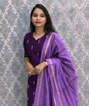 Purple and Lavender Color Big Butta Premium Raw Silk 3 Piece Salwar Set with Lining / LSS194