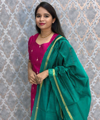 Pink and Rama Green Color Premium Raw Silk 3 Piece Salwar Set with Lining / LSS194