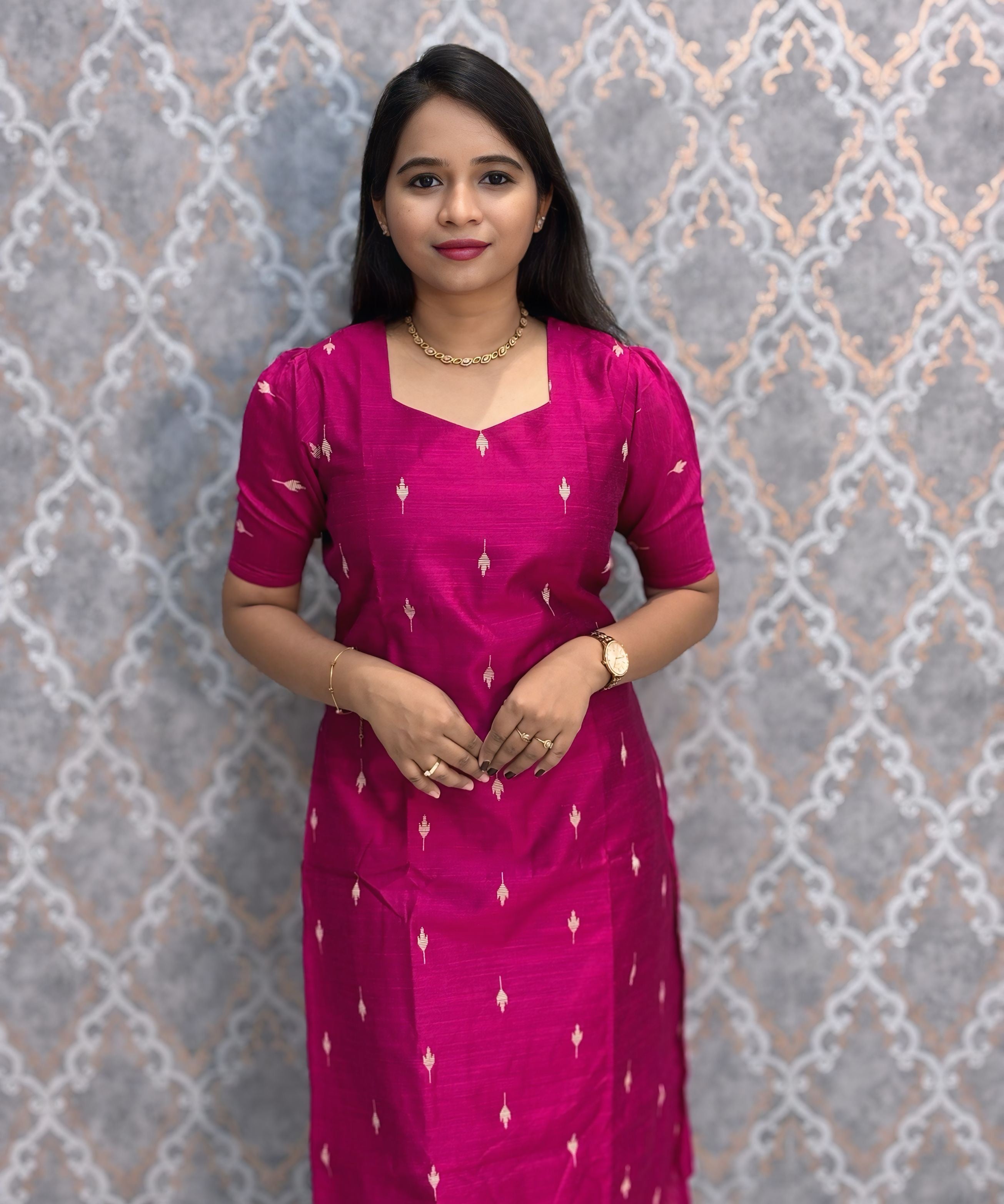 Pink and Rama Green Color Premium Raw Silk 3 Piece Salwar Set with Lining / LSS194