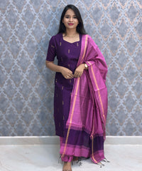 Purple and Pink Color Premium Raw Silk 3 Piece Salwar Set with Lining / LSS194