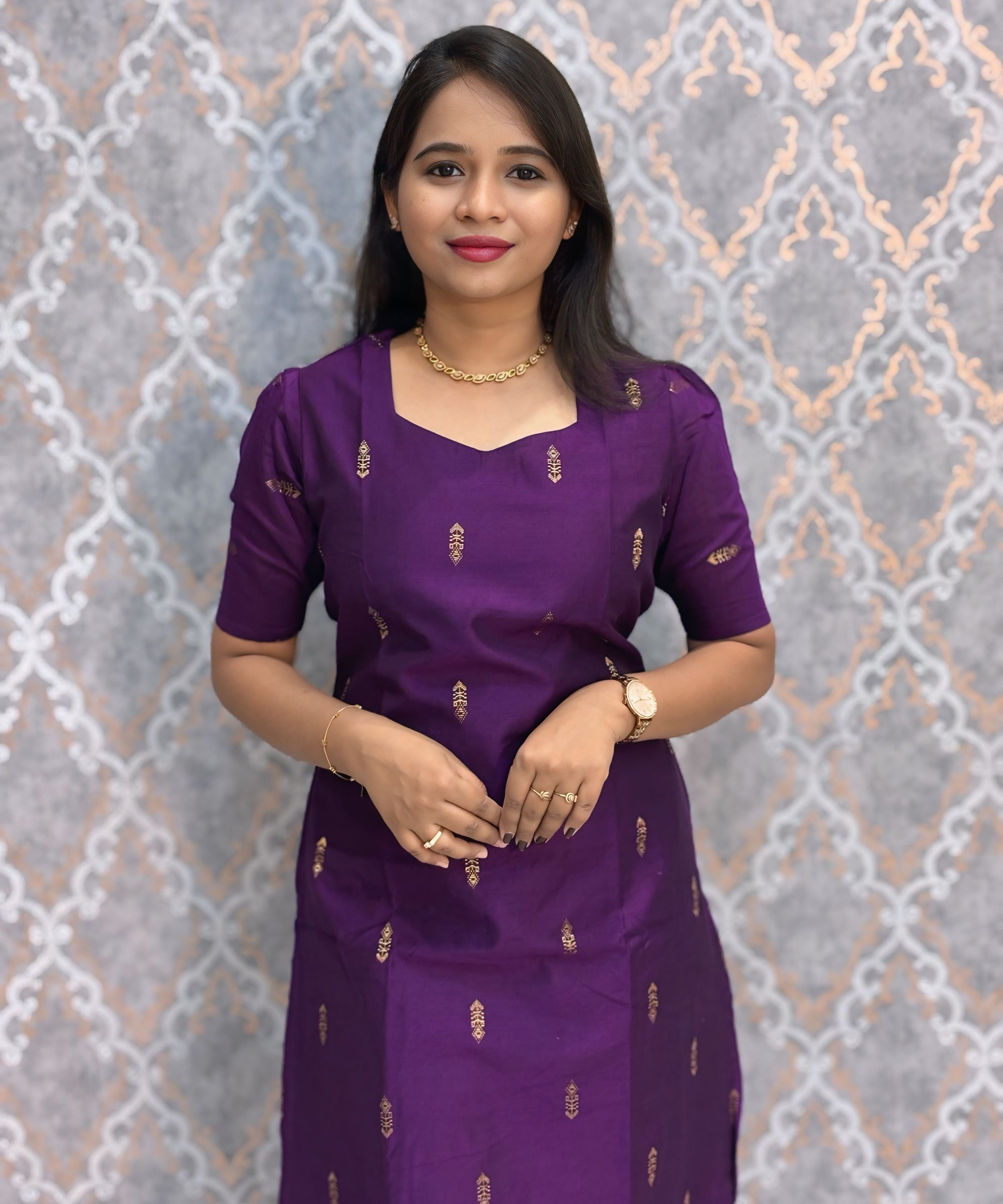 Purple and Pink Color Premium Raw Silk 3 Piece Salwar Set with Lining / LSS194