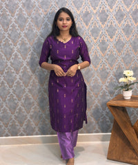 Dark Purple with Violet Color Premium Raw Silk 3 Piece Salwar Set with Lining / LSS194