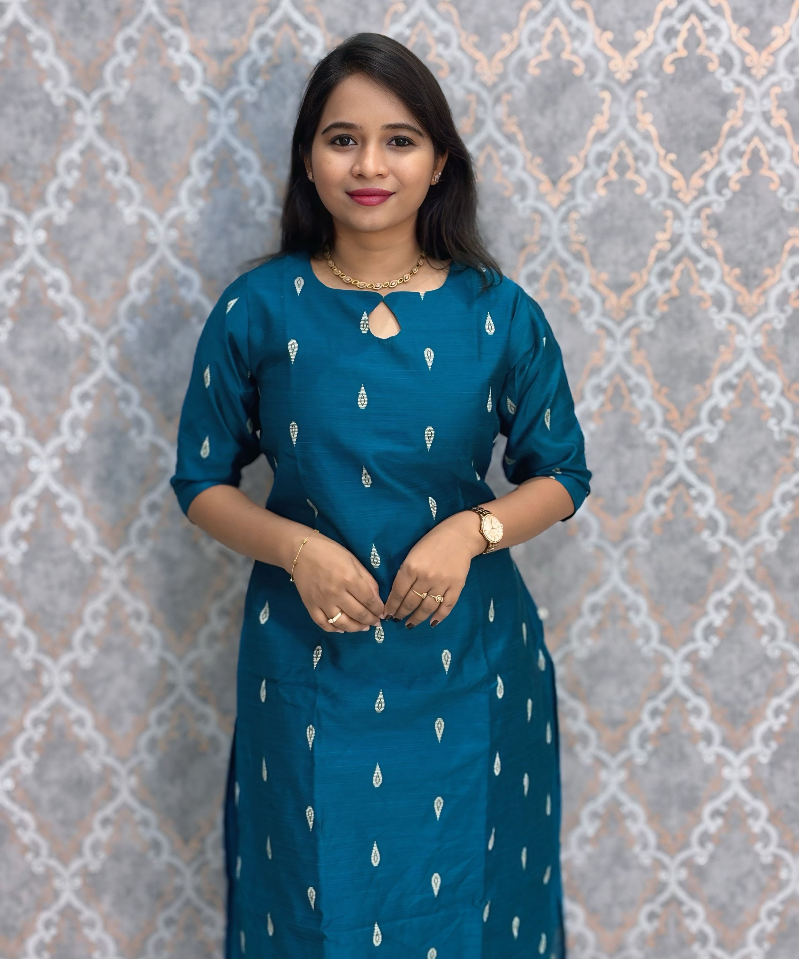 Peacock Blue and Pink Color Premium Raw Silk 3 Piece Salwar Set with Lining / LSS194