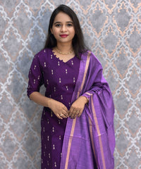 Purple and Lavender Color Premium Raw Silk 3 Piece Salwar Set with Lining / LSS194