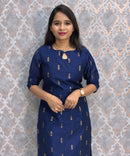 Navy Blue and Green Color Premium Raw Silk 3 Piece Salwar Set with Lining / LSS194