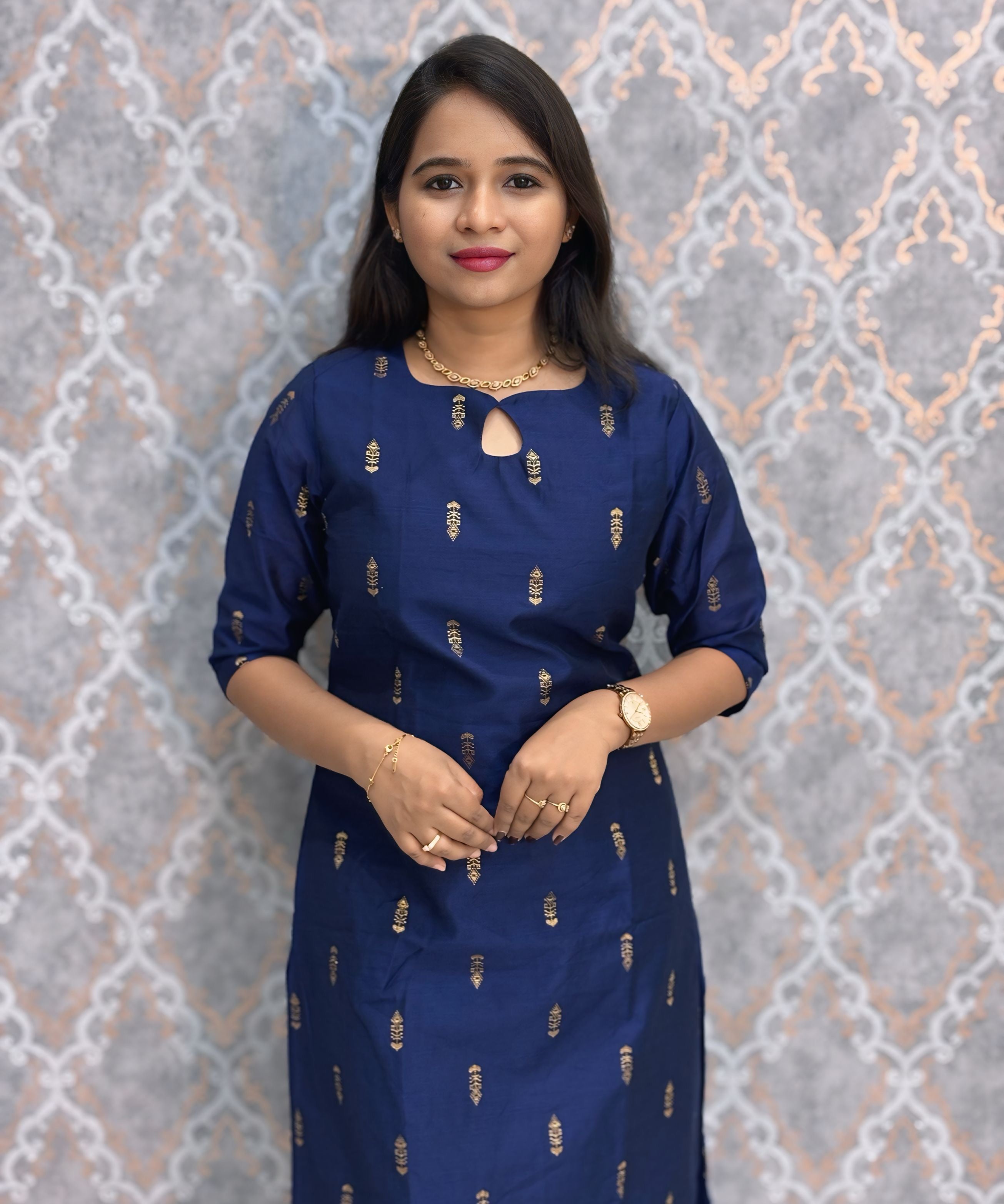 Navy Blue and Green Color Premium Raw Silk 3 Piece Salwar Set with Lining / LSS194