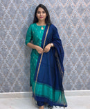 Rama Green and Navy Blue Color Premium Raw Silk 3 Piece Salwar Set with Lining / LSS194
