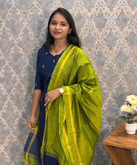 Navy Blue and Green Color with Thilagam Zari Premium Raw Silk 3 Piece Salwar Set with Lining / LSS194