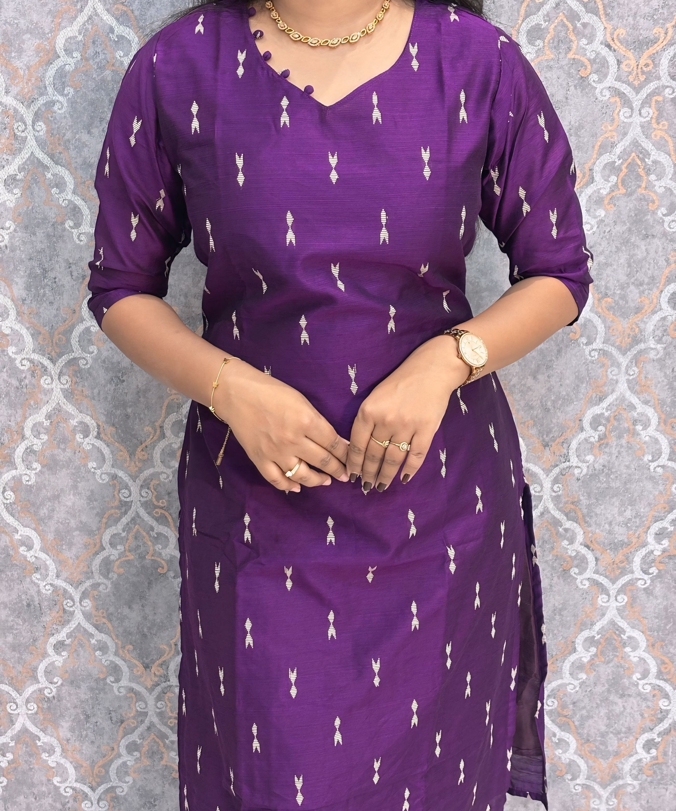 Purple and Lavender Color Premium Raw Silk 3 Piece Salwar Set with Lining / LSS194