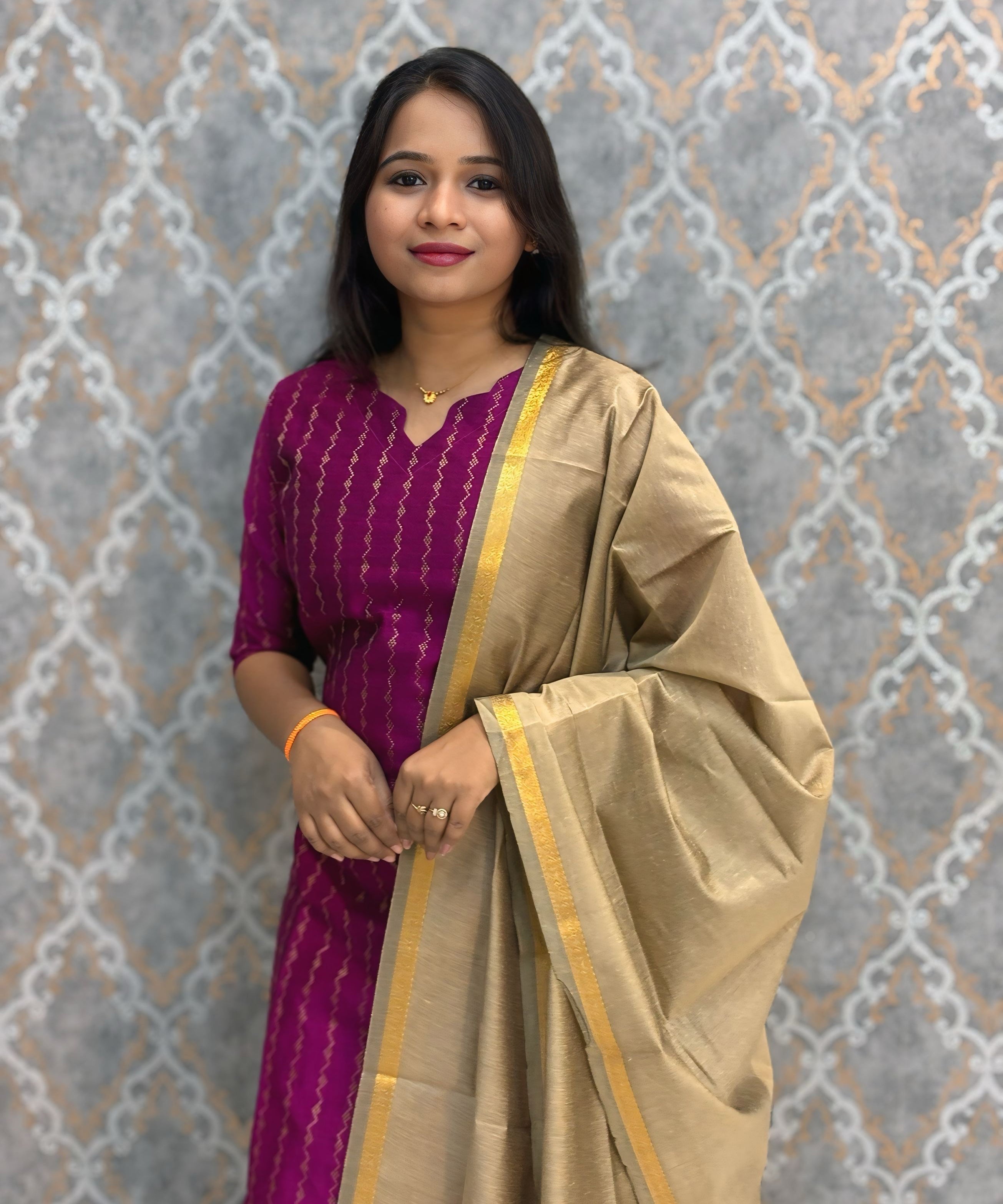 Dark Magenta Color Premium Raw Silk 3 Piece Salwar Set with Lining / LSS194