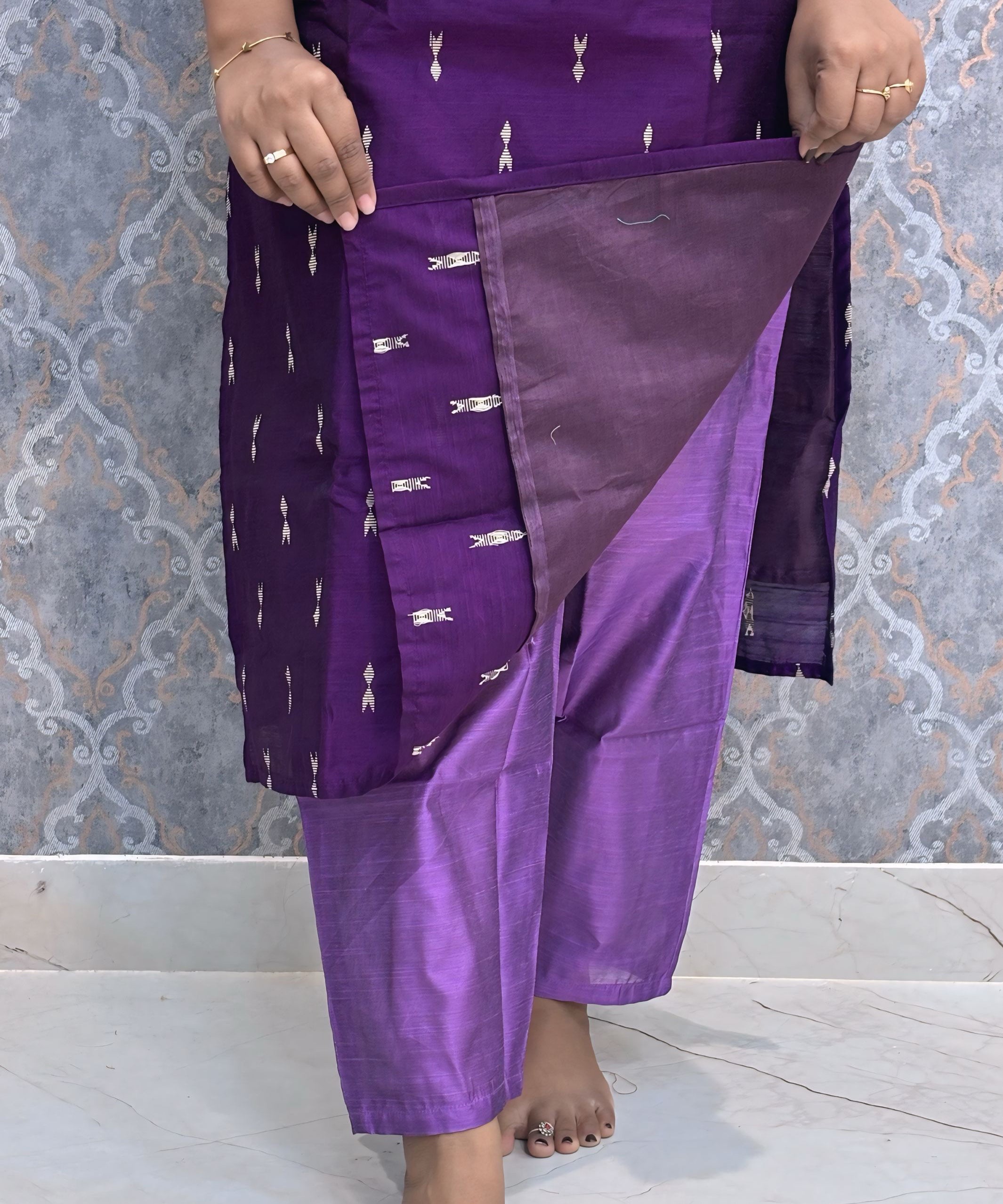 Purple and Lavender Color Premium Raw Silk 3 Piece Salwar Set with Lining / LSS194