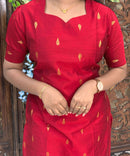 Red and Mustard Yellow Color Sweet Heart Neck Premium Raw Silk 3 Piece Salwar Set with Lining / LSS194