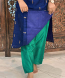 Navy Blue and Rama Green Color Sweet Heart Neck Premium Raw Silk 3 Piece Salwar Set with Lining / LSS194