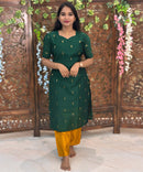 Green and Yellow Color Sweet Heart Neck Premium Raw Silk 3 Piece Salwar Set with Lining / LSS194
