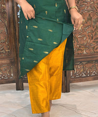 Green and Yellow Color Sweet Heart Neck Premium Raw Silk 3 Piece Salwar Set with Lining / LSS194