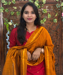 Red and Mustard Yellow Color Sweet Heart Neck Premium Raw Silk 3 Piece Salwar Set with Lining / LSS194