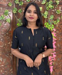 Black and Green Color Round Neck Premium Raw Silk 3 Piece Salwar Set with Lining / LSS194