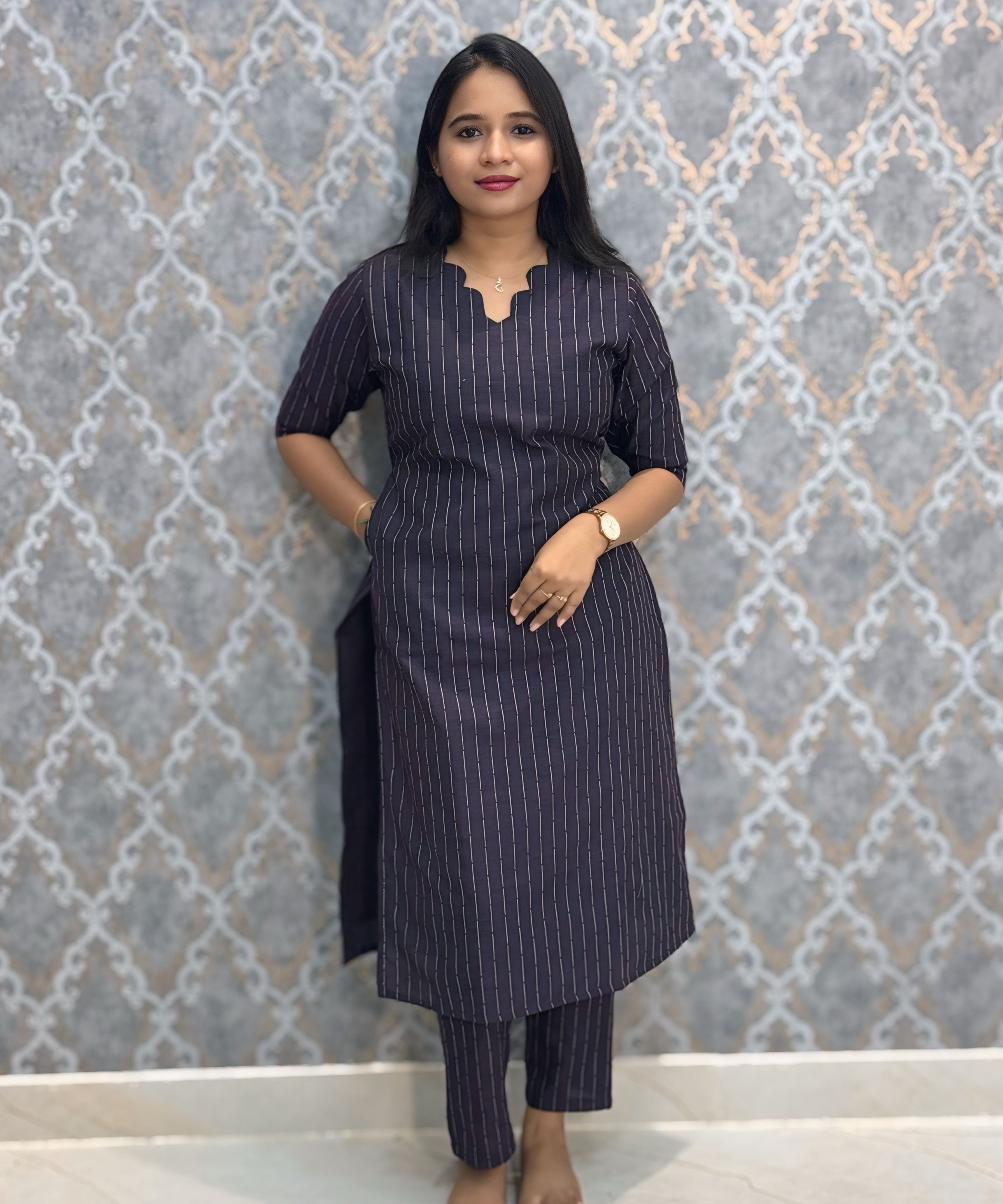 Dark Purple Color Premium Raw Silk Coord Set with Pocket / LSS216