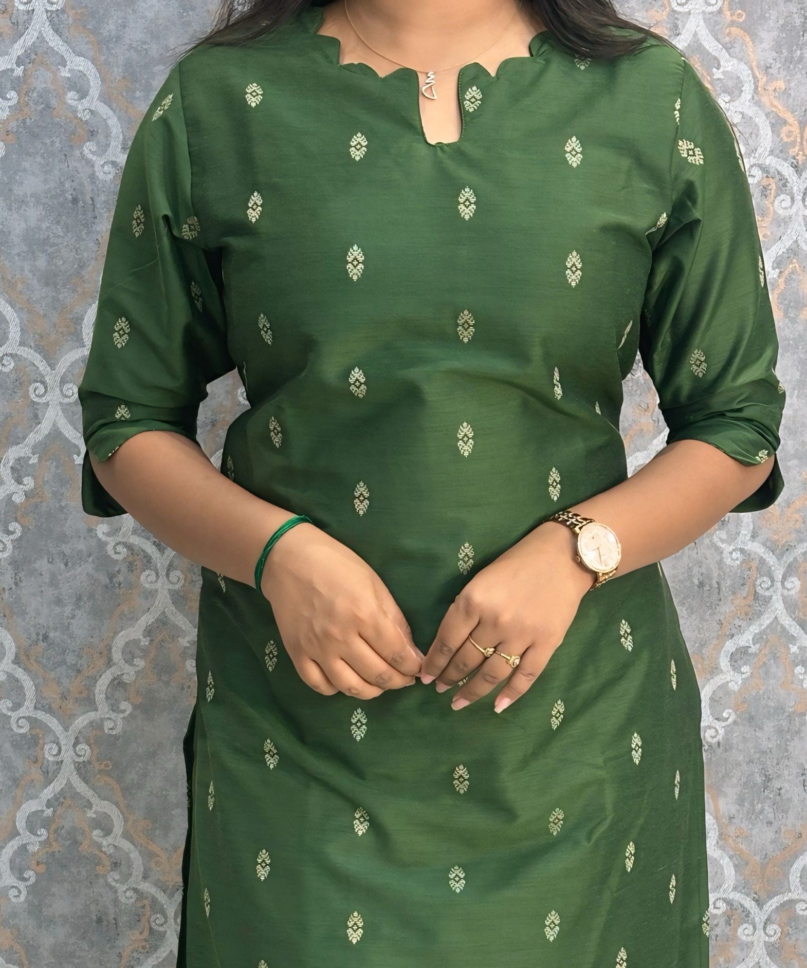 Dark Green Color Premium Raw Silk Coord Set with Pocket / LSS218