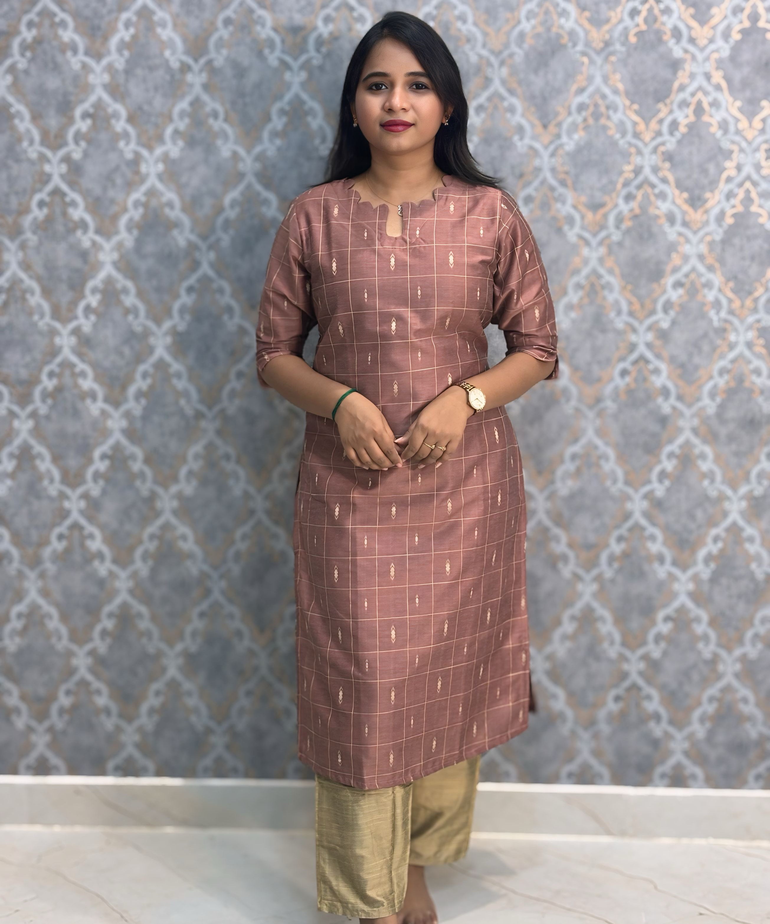 Dusty Onion Pink Color Premium Raw Silk Coord Set with Pocket / LSS218