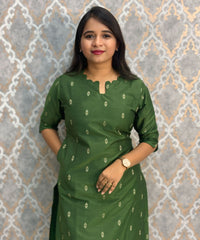 Dark Green Color Premium Raw Silk Coord Set with Pocket / LSS218