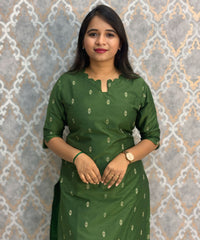 Dark Green Color Premium Raw Silk Coord Set with Pocket / LSS218