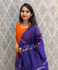 Orange and Royal Blue Color Premium Raw Silk Cotton Salwar Set with Lining and Pocket / HL053