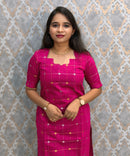 Pink and Green Color Premium Raw Silk Cotton Salwar Set with Lining and Pocket / HL052