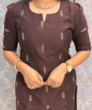 Brown and Orange Color Premium Raw Silk Cotton Salwar Set with Lining and Pocket / HL051