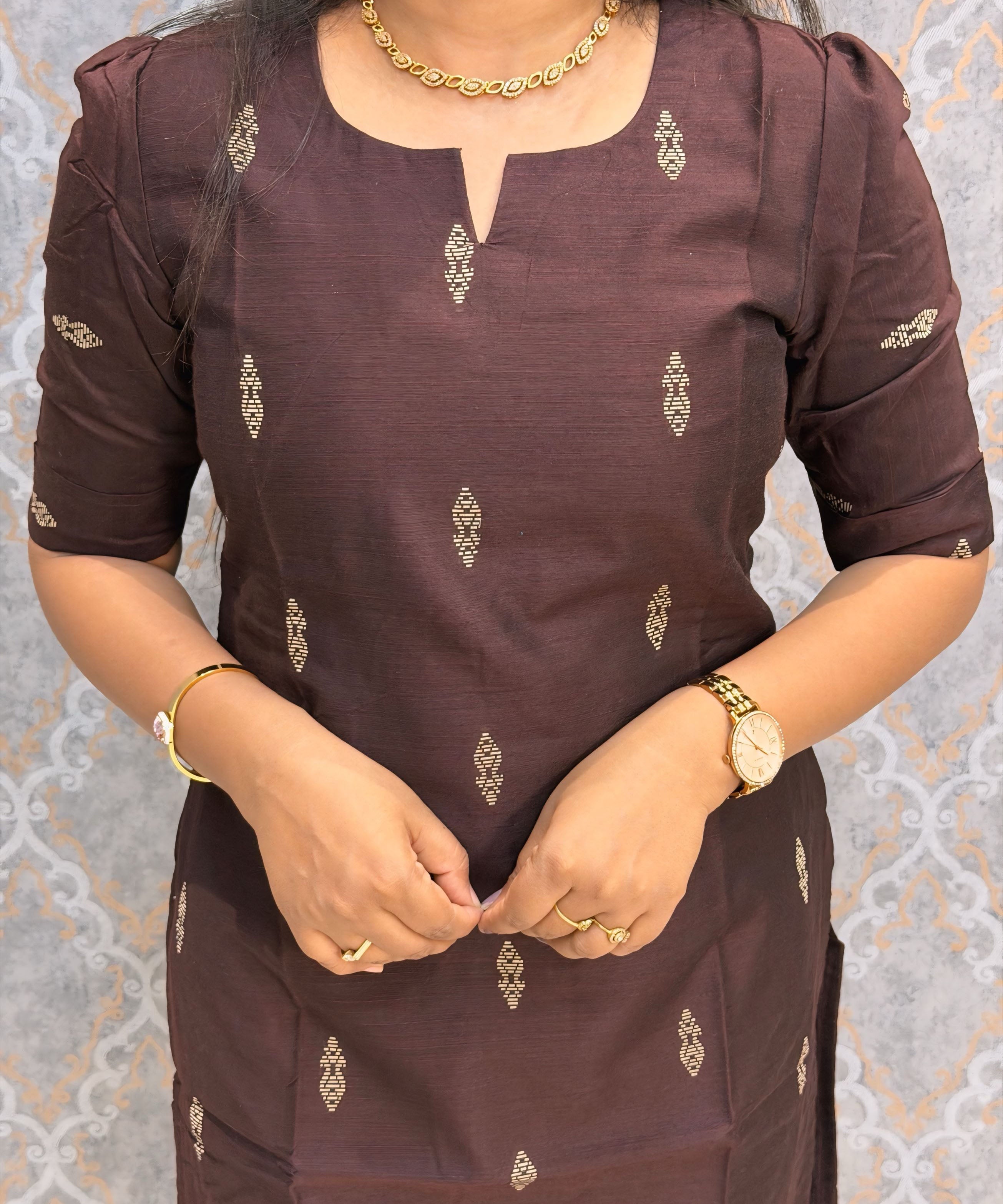 Brown and Orange Color Premium Raw Silk Cotton Salwar Set with Lining and Pocket / HL051