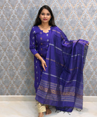 Royal Blue and Beige Color Premium Raw Silk Cotton Salwar Set with Lining and Pocket / HL055