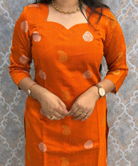 Orange and Royal Blue Color Premium Raw Silk Cotton Salwar Set with Lining and Pocket / HL053